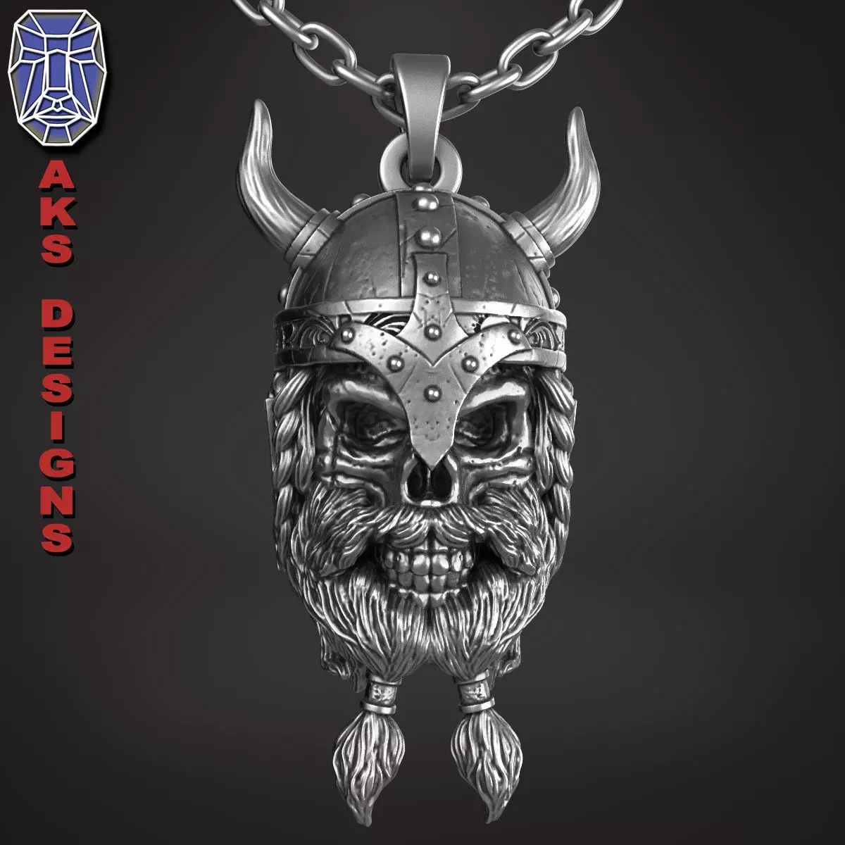 skull Pendant jewelry Ancient viking warrior v1 3D print model
