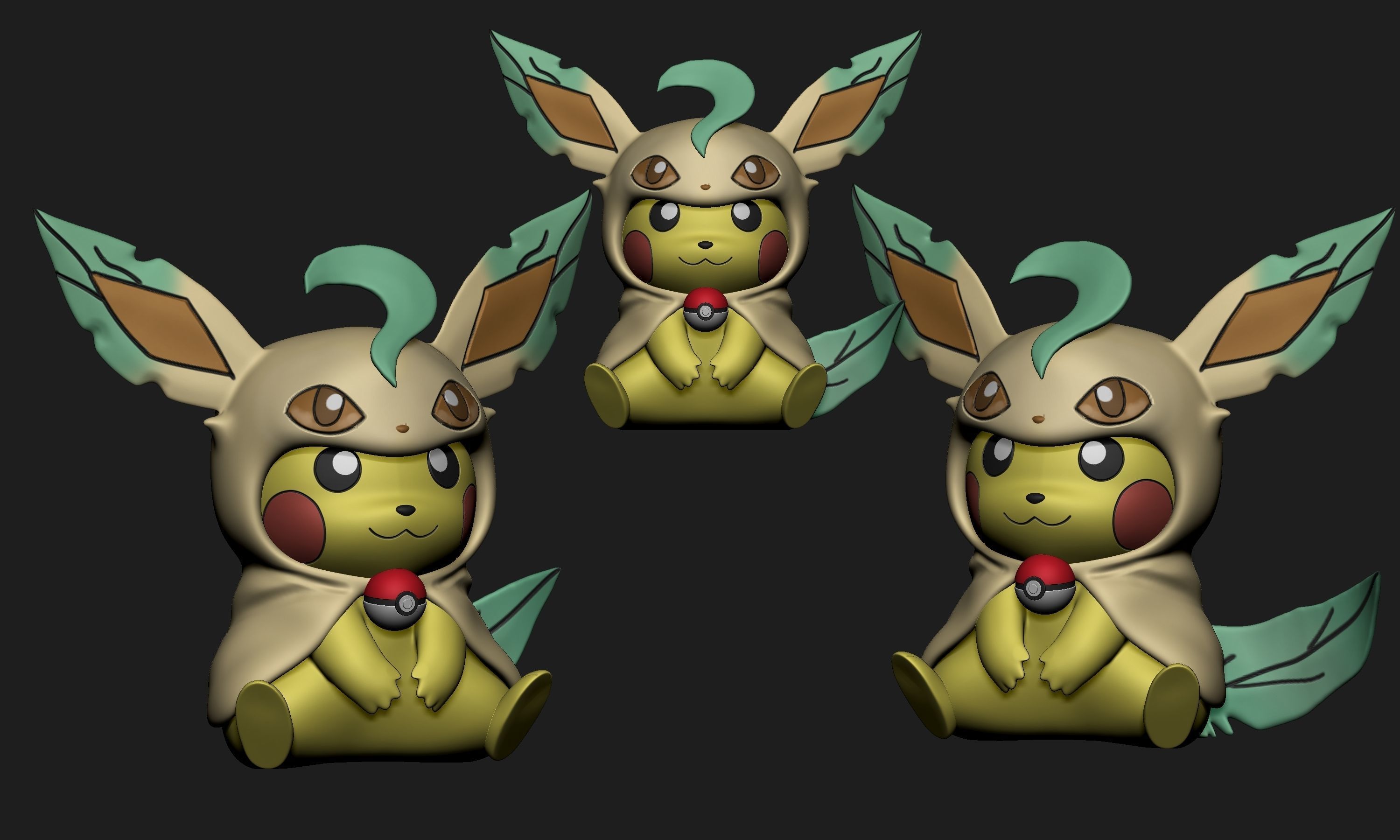 Pokemon - Pikachu Cosplay Poncho Leafeon Free 3D print model_2