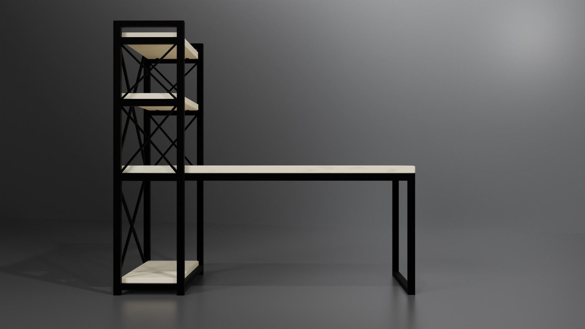 Computer table in Loft style  Low-poly 3D model_1