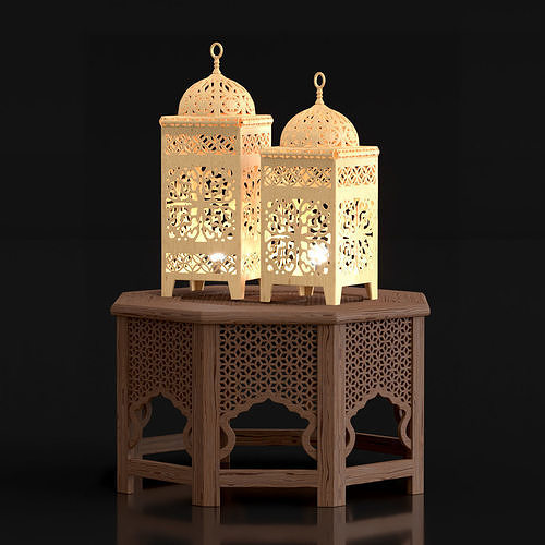 Moroccan table and lantern 3D model