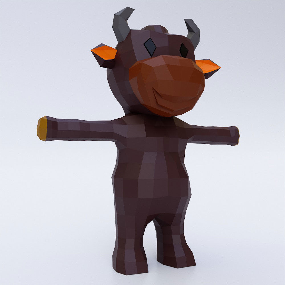 Baby cow cartoon 3d model  Low-poly 3D model_1