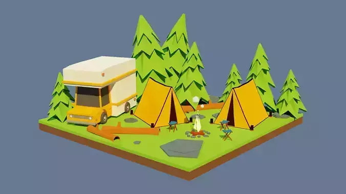 Isometric Camp Diorama Low-poly 3D model