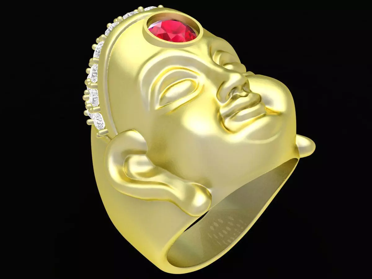 Luxury Buddha Head Ring with Gemstone 3324 3D print model