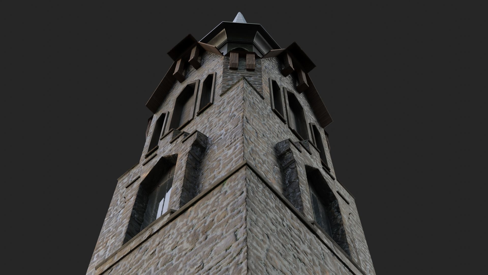 Old medieval church Low-poly 3D model_9
