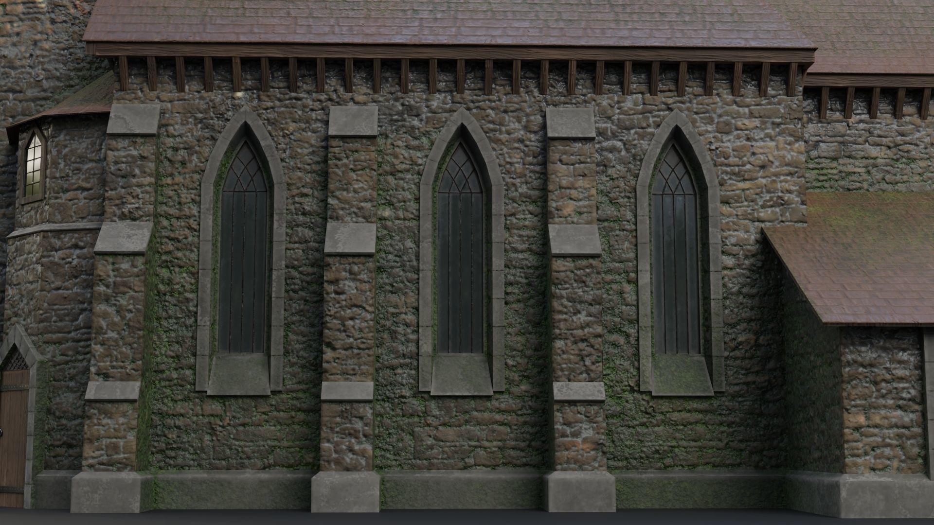 Old medieval church Low-poly 3D model_11