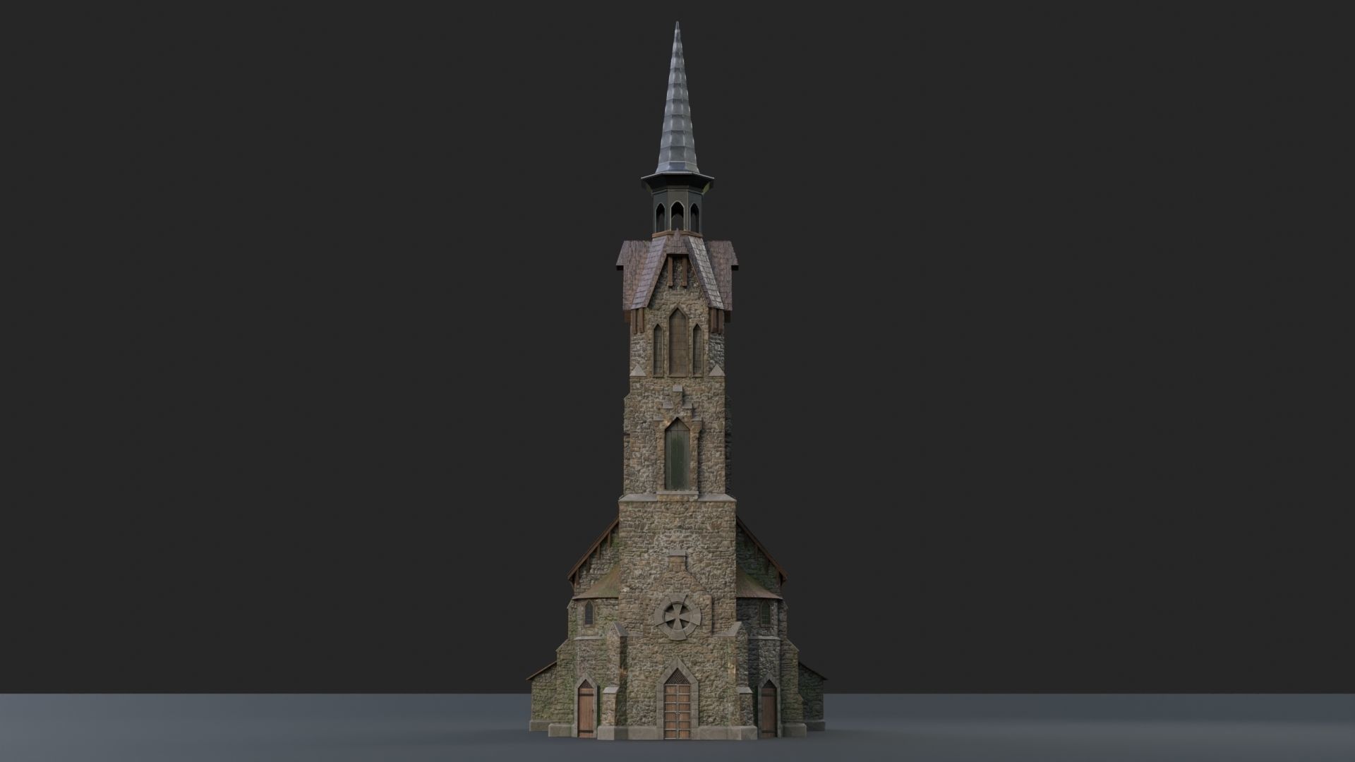 Old medieval church Low-poly 3D model_2