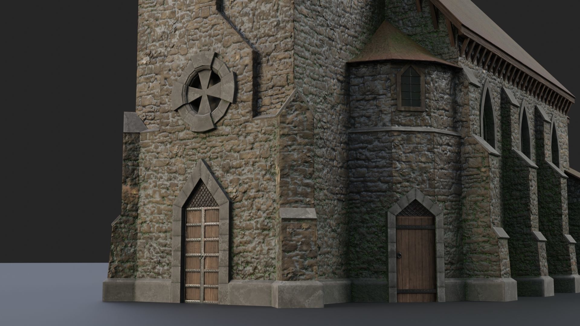 Old medieval church Low-poly 3D model_6