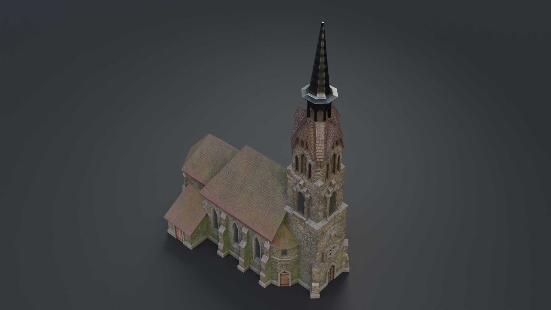 Old medieval church Low-poly 3D model_15