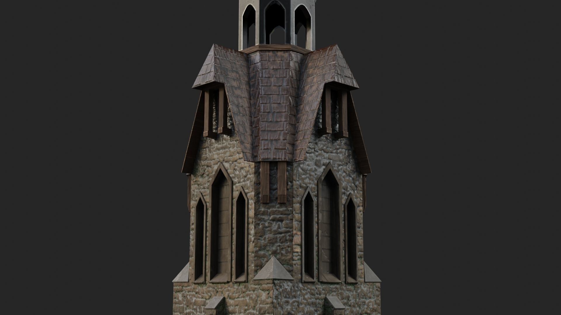 Old medieval church Low-poly 3D model_8