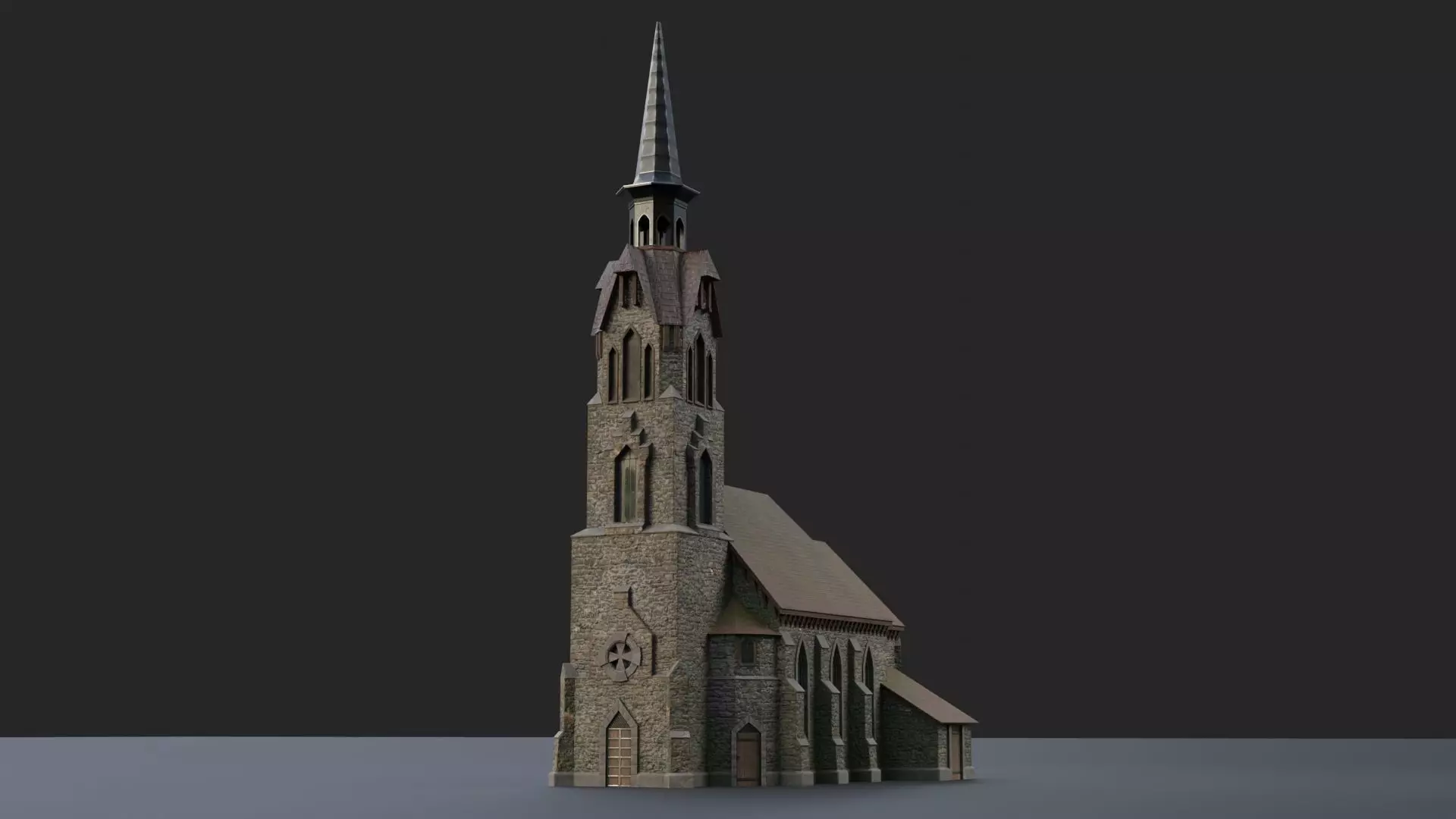 Old medieval church Low-poly 3D model_0