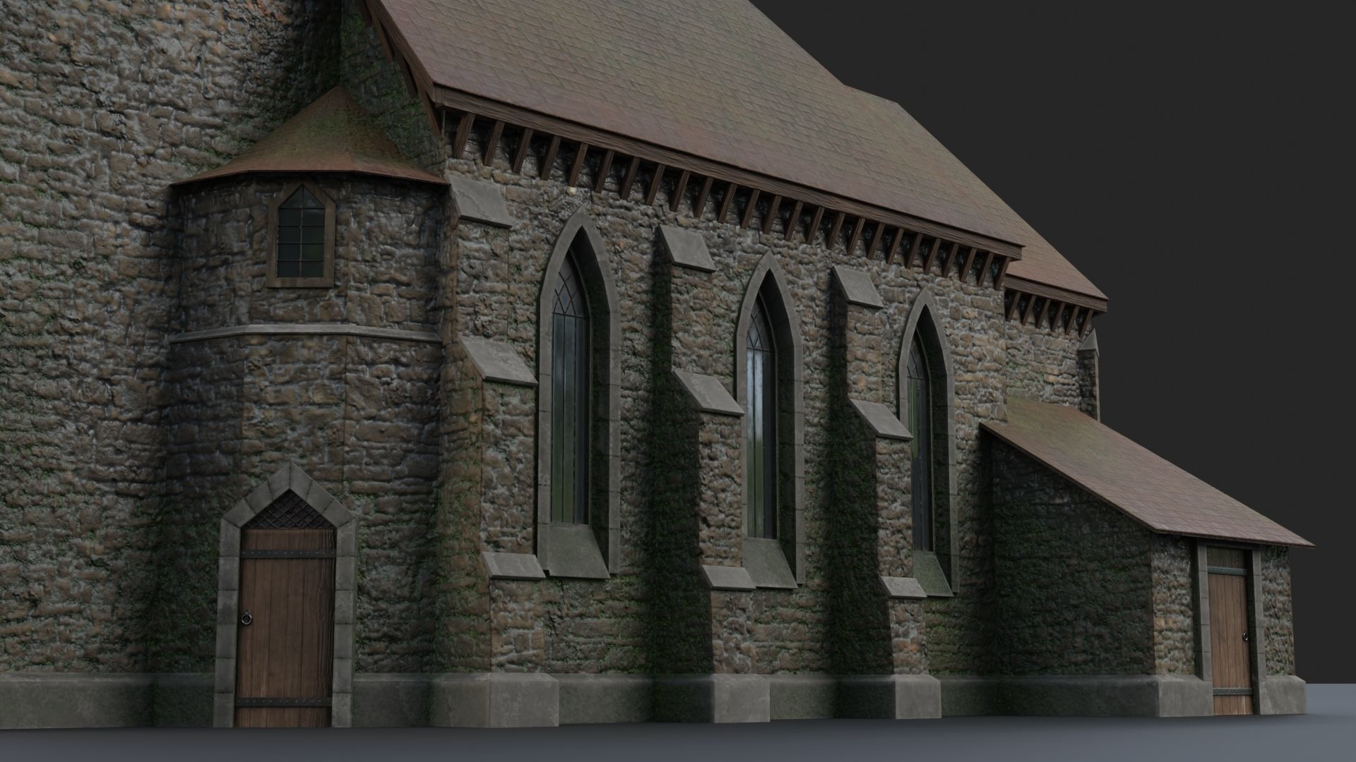 Old medieval church Low-poly 3D model_10
