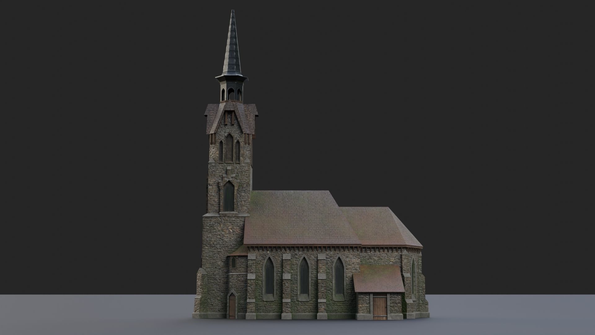 Old medieval church Low-poly 3D model_3