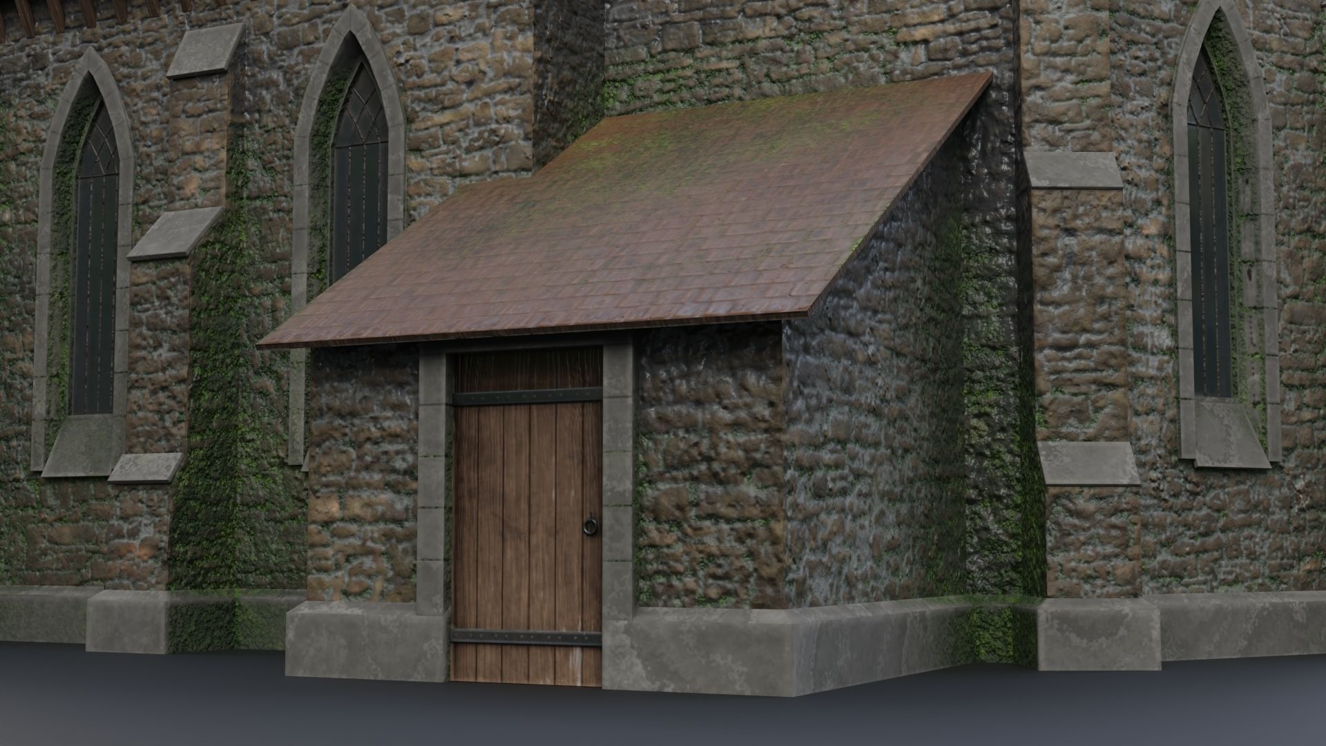 Old medieval church Low-poly 3D model_12