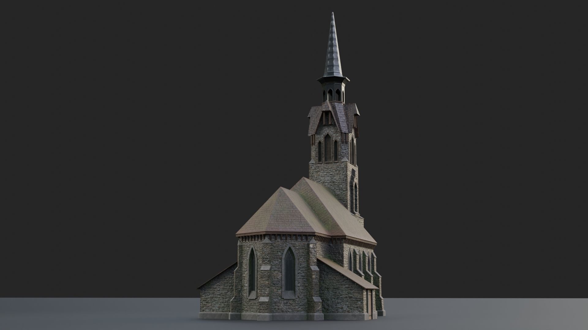Old medieval church Low-poly 3D model_5