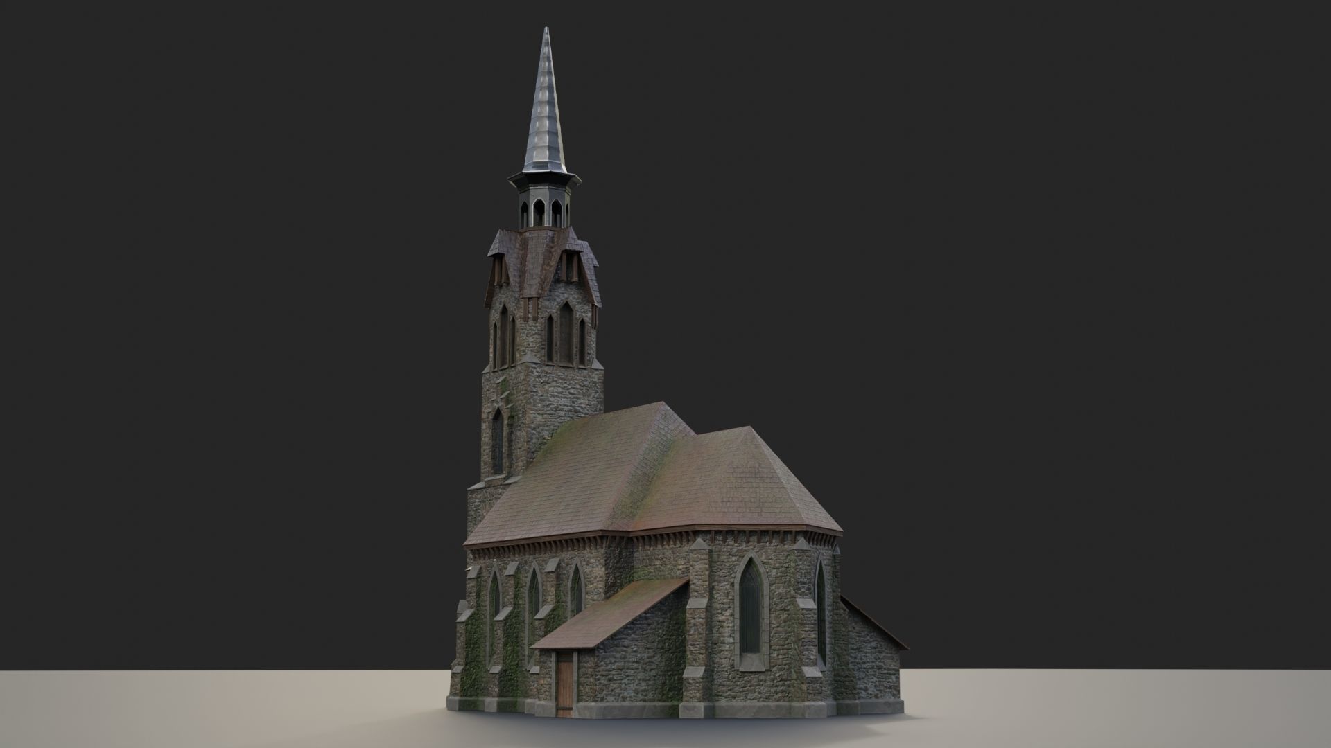 Old medieval church Low-poly 3D model_4