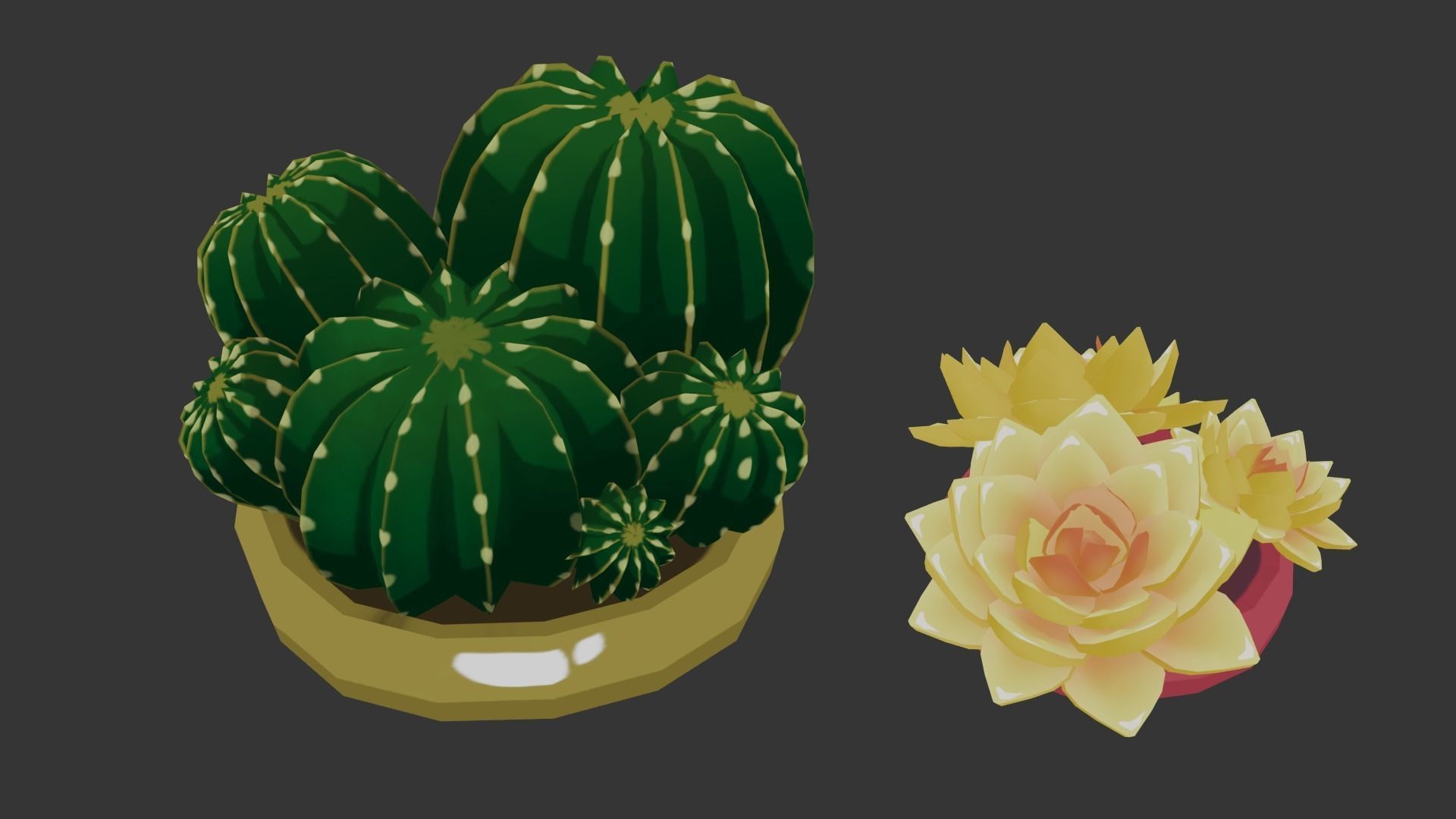 Low Poly Stylized Pot Plants Pack 3D model_2