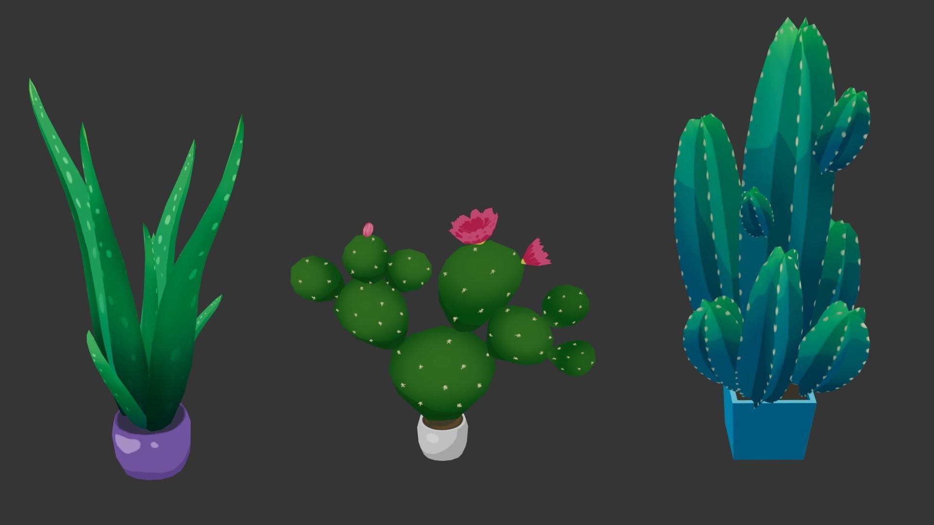 Low Poly Stylized Pot Plants Pack 3D model_1
