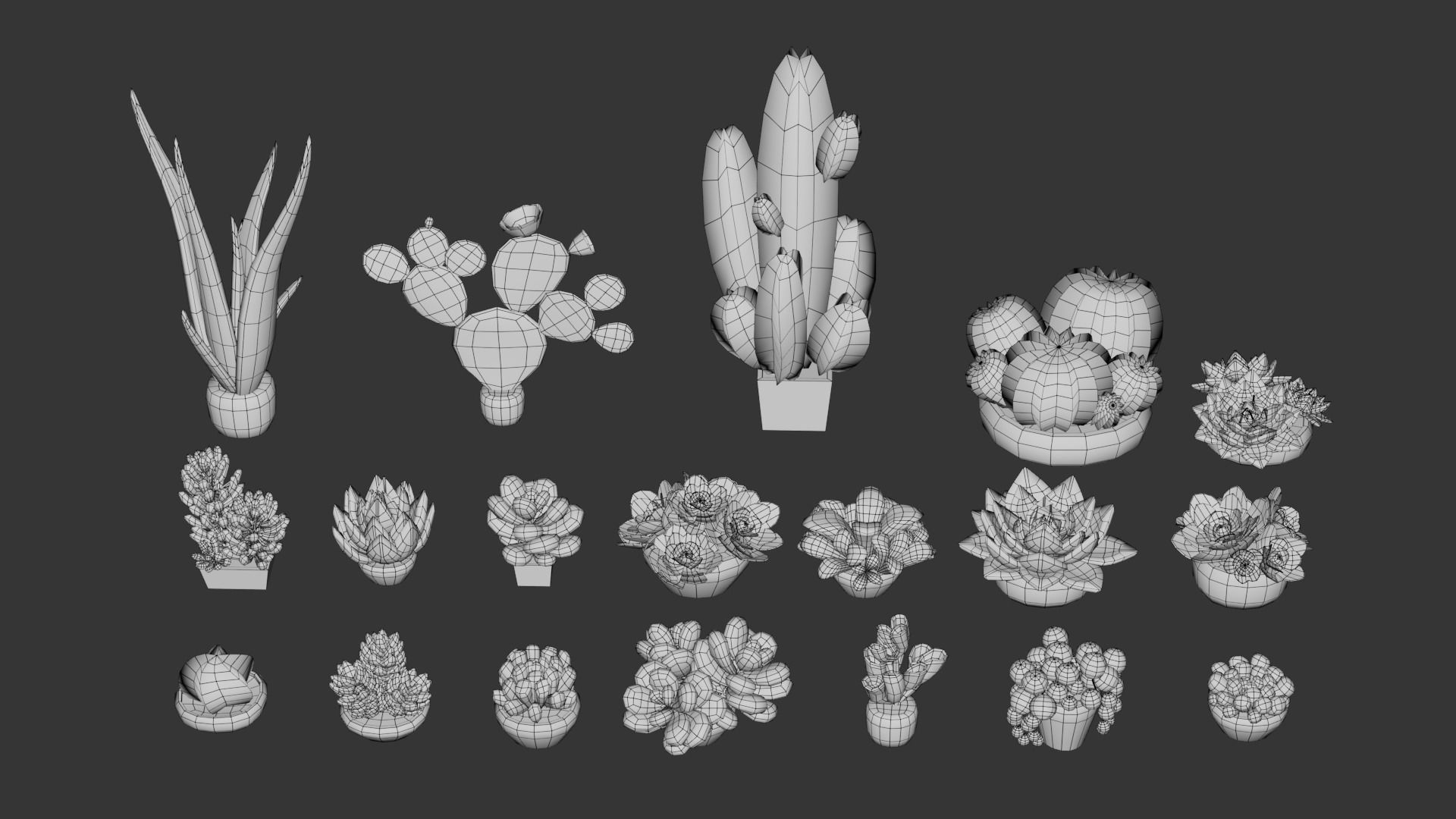 Low Poly Stylized Pot Plants Pack 3D model_9