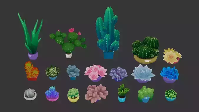 Low Poly Stylized Pot Plants Pack 3D model