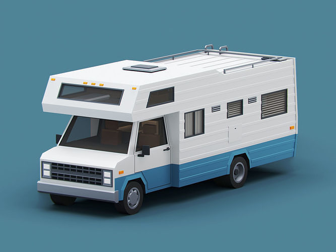 Cartoon Stylized Camper Van Classic Low-poly 3D model