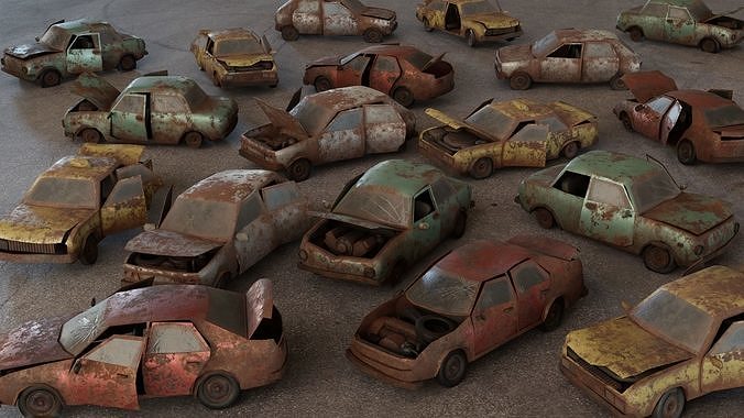 Apocalyptic Damaged Car Low-poly 3D model