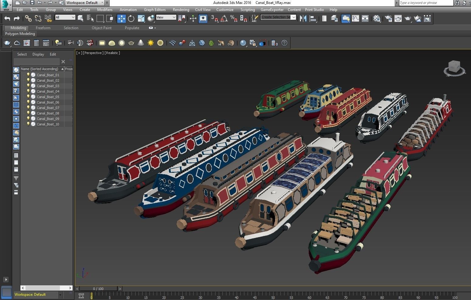 Narrowboats collection canal boat Low-poly 3D model_15