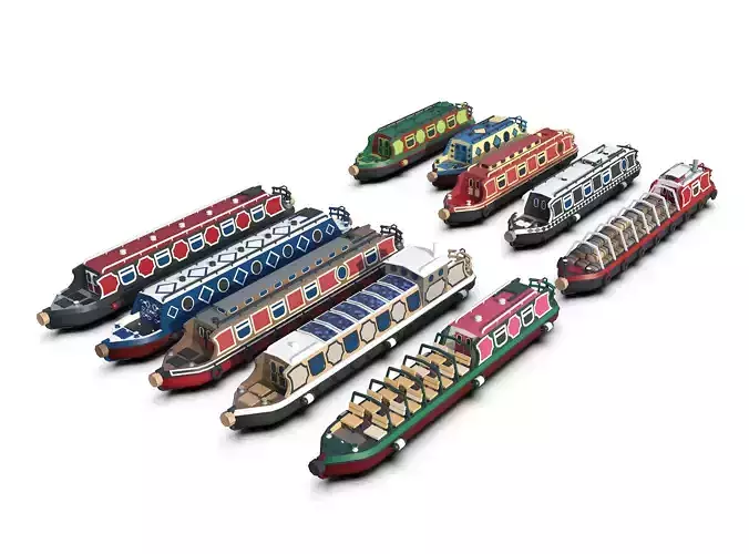 Narrowboats collection canal boat Low-poly 3D model