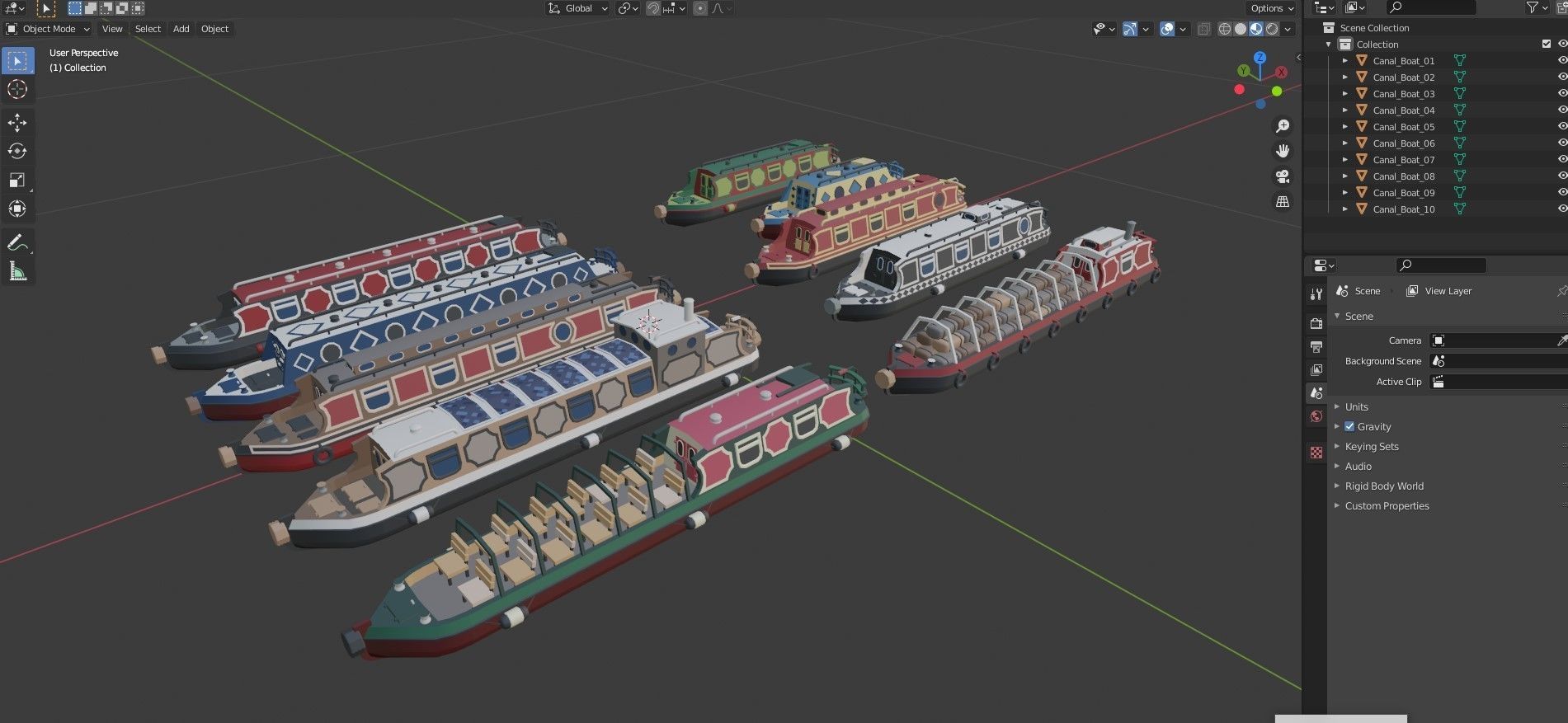 Narrowboats collection canal boat Low-poly 3D model_16