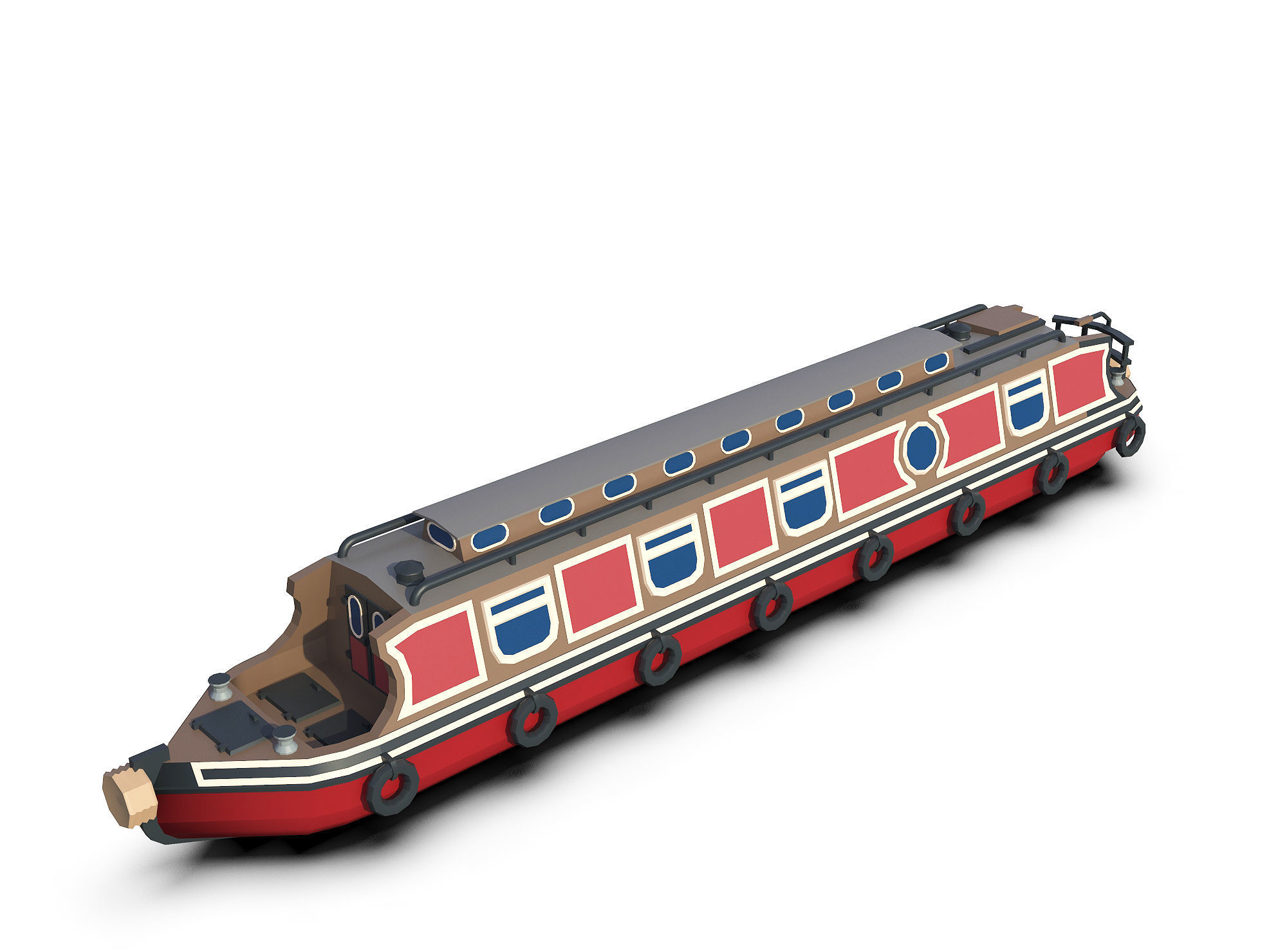 Narrowboats collection canal boat Low-poly 3D model_9