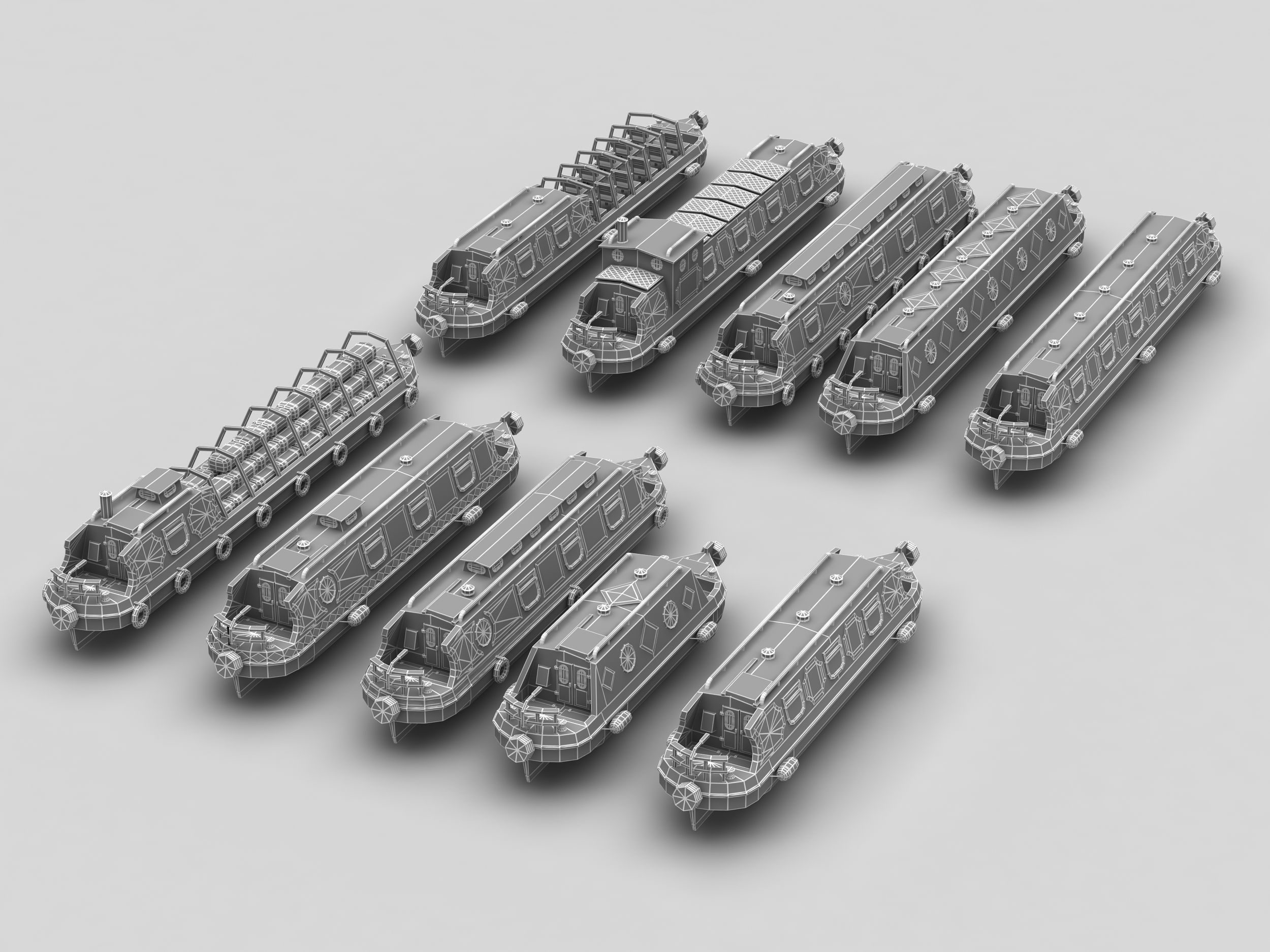 Narrowboats collection canal boat Low-poly 3D model_2