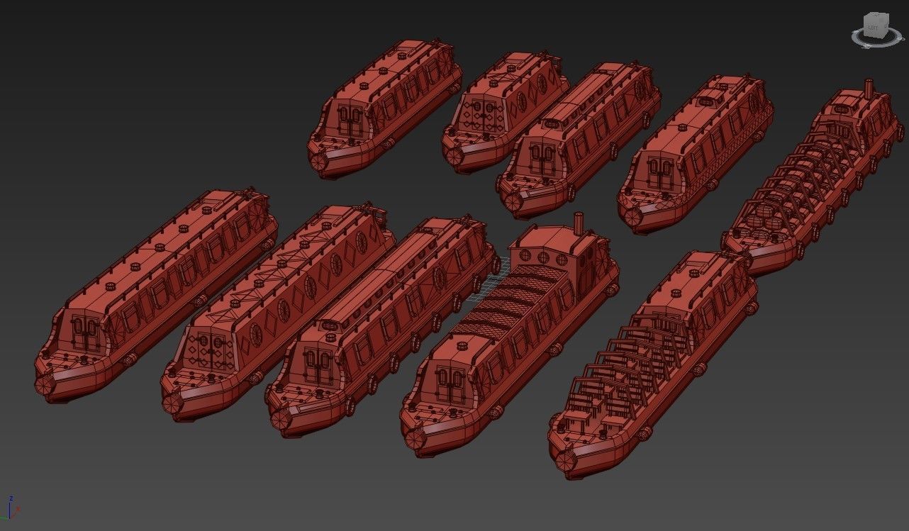 Narrowboats collection canal boat Low-poly 3D model_14
