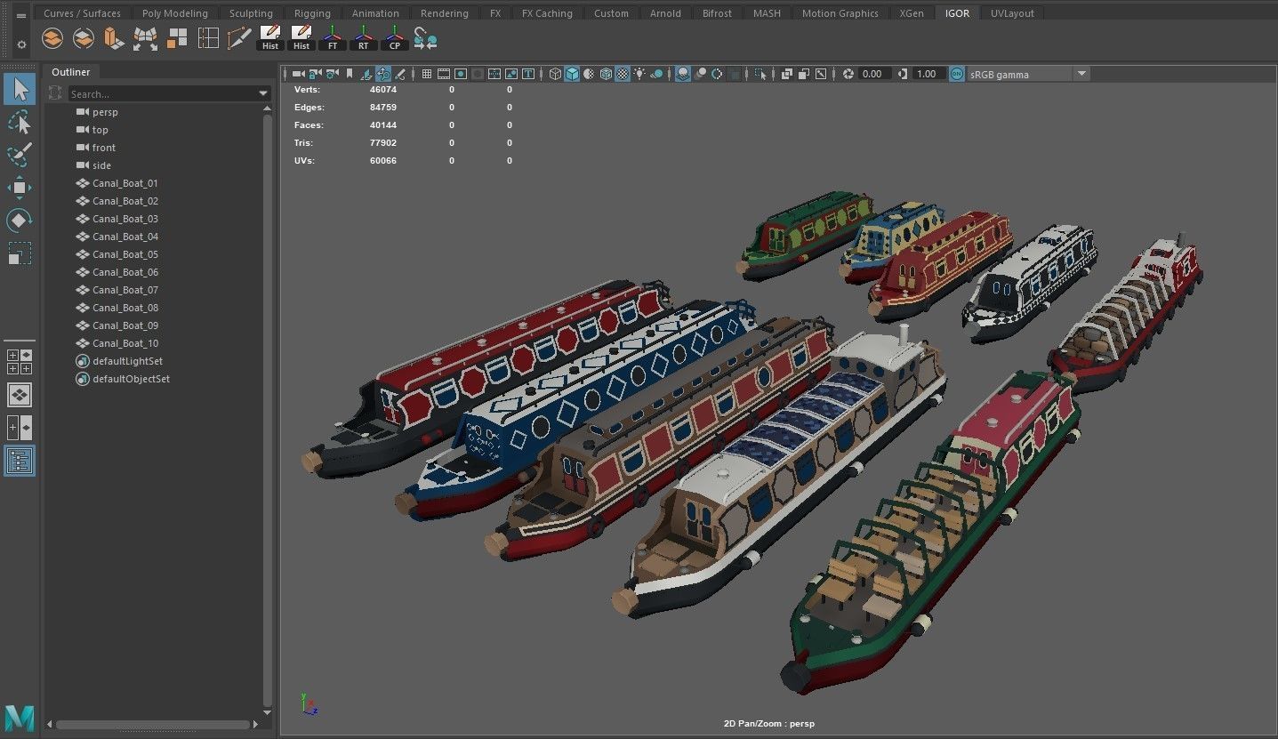 Narrowboats collection canal boat Low-poly 3D model_17