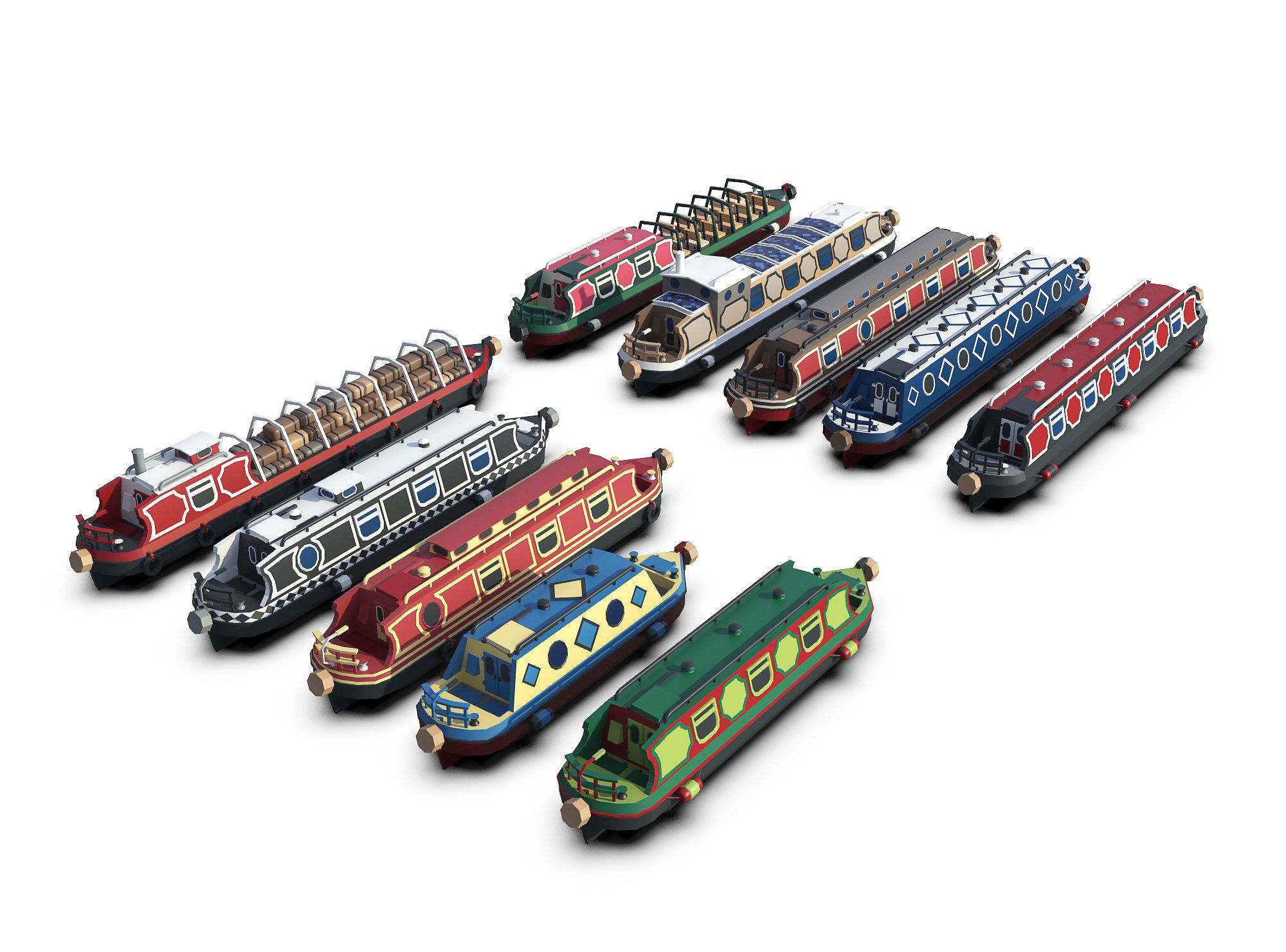 Narrowboats collection canal boat Low-poly 3D model_1