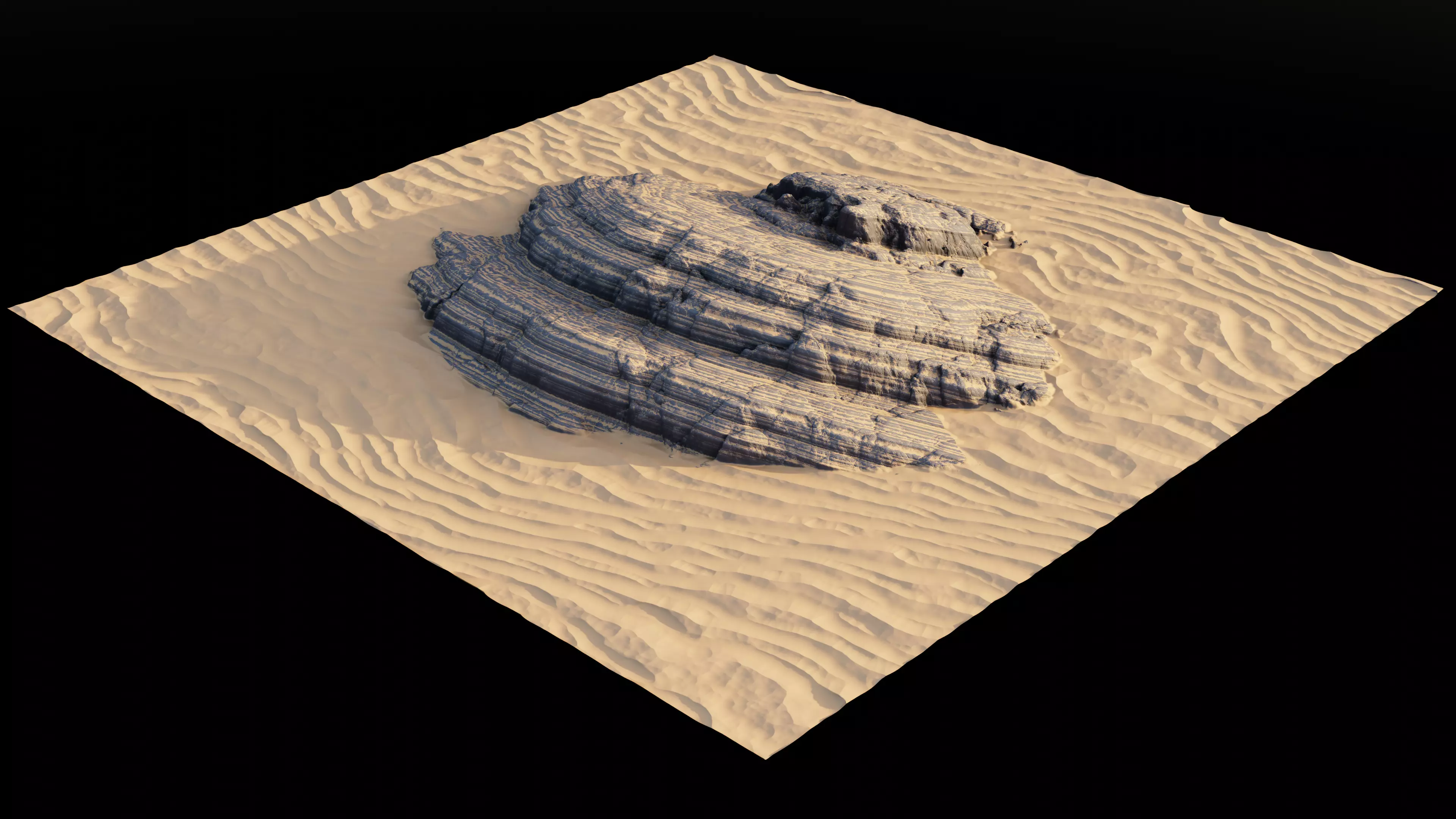 High-Poly Sandy Rock Formation Landscape Model Low-poly 3D model_0