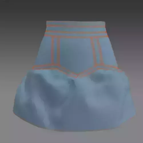 DENIM COLOR BLUE STITCH COLOR ORANGE  DART RUFFLED SKIRT 3D model