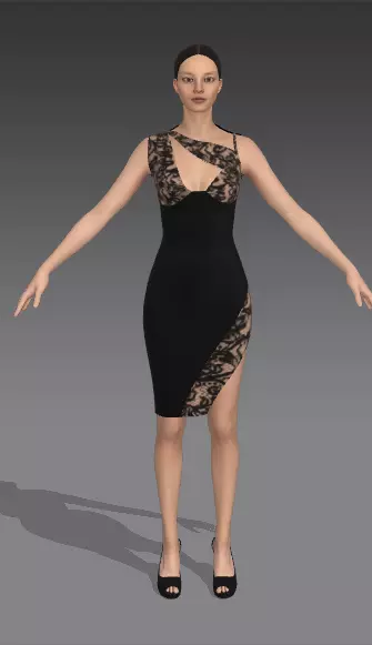 DRESS ASYMERTRIC SKIRT COLOR BLACK LACE DETAIL LOOK MODERN 3D model_0