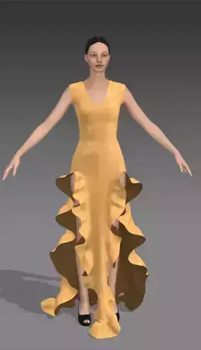 DRESS RUFFLED HEAVY FABRIC LOOK SHINE SLIT FASHION WEAR