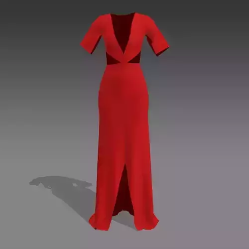 DRESS COLOR RED MATTE LOOK COTTON FABRIC  LONG PANELED 