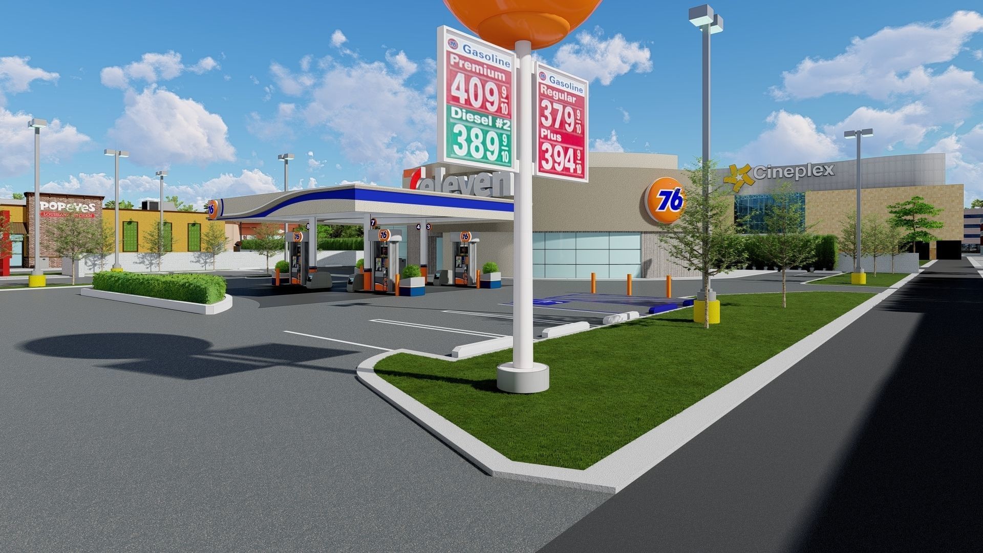 7eleven Gas Station - Updated as obj dae blender and sketchup Low-poly 3D model_7