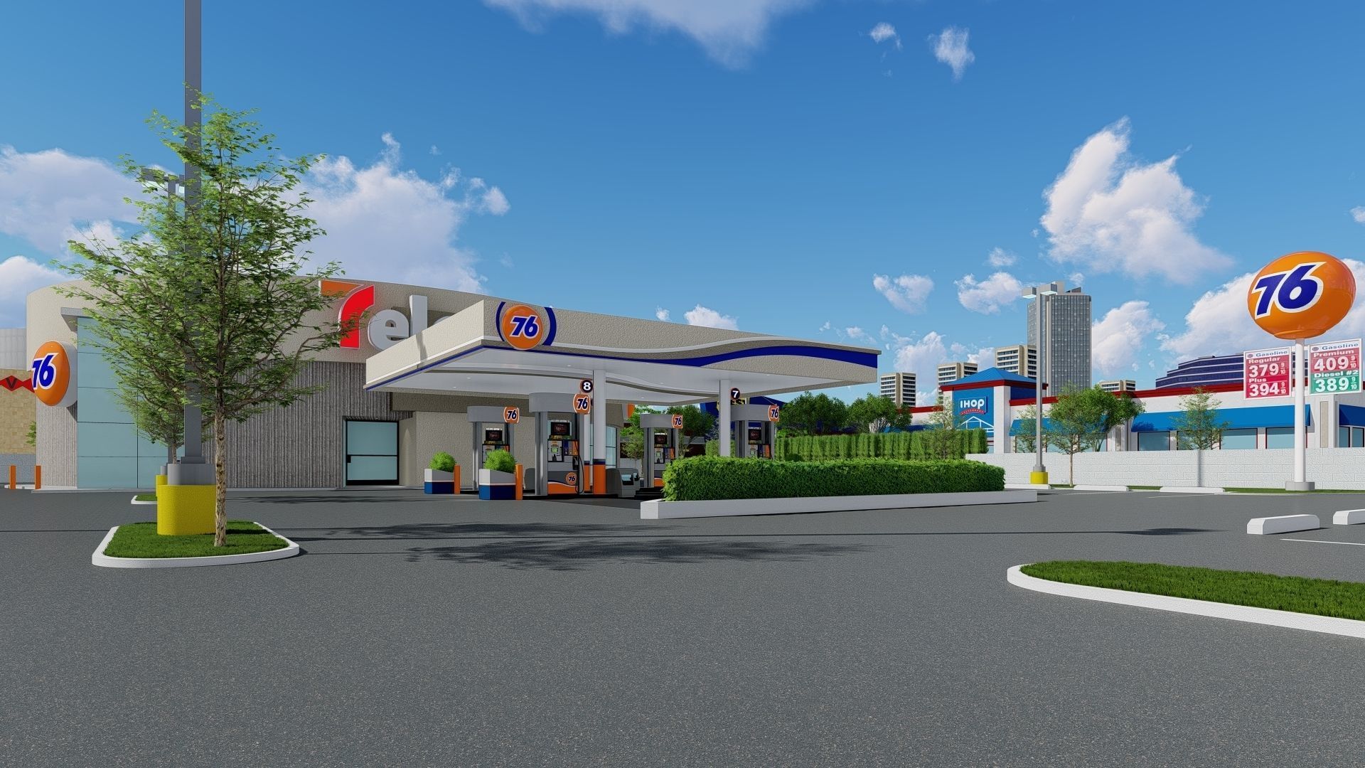 7eleven Gas Station - Updated as obj dae blender and sketchup Low-poly 3D model_6