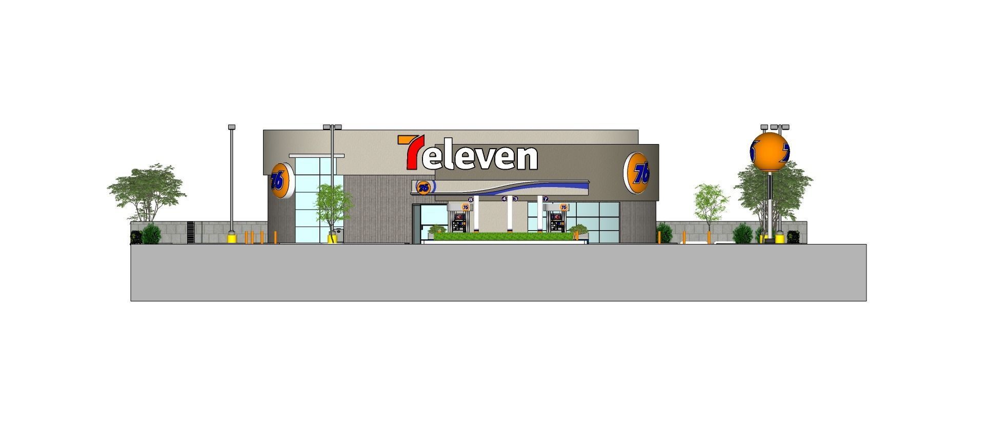 7eleven Gas Station - Updated as obj dae blender and sketchup Low-poly 3D model_26
