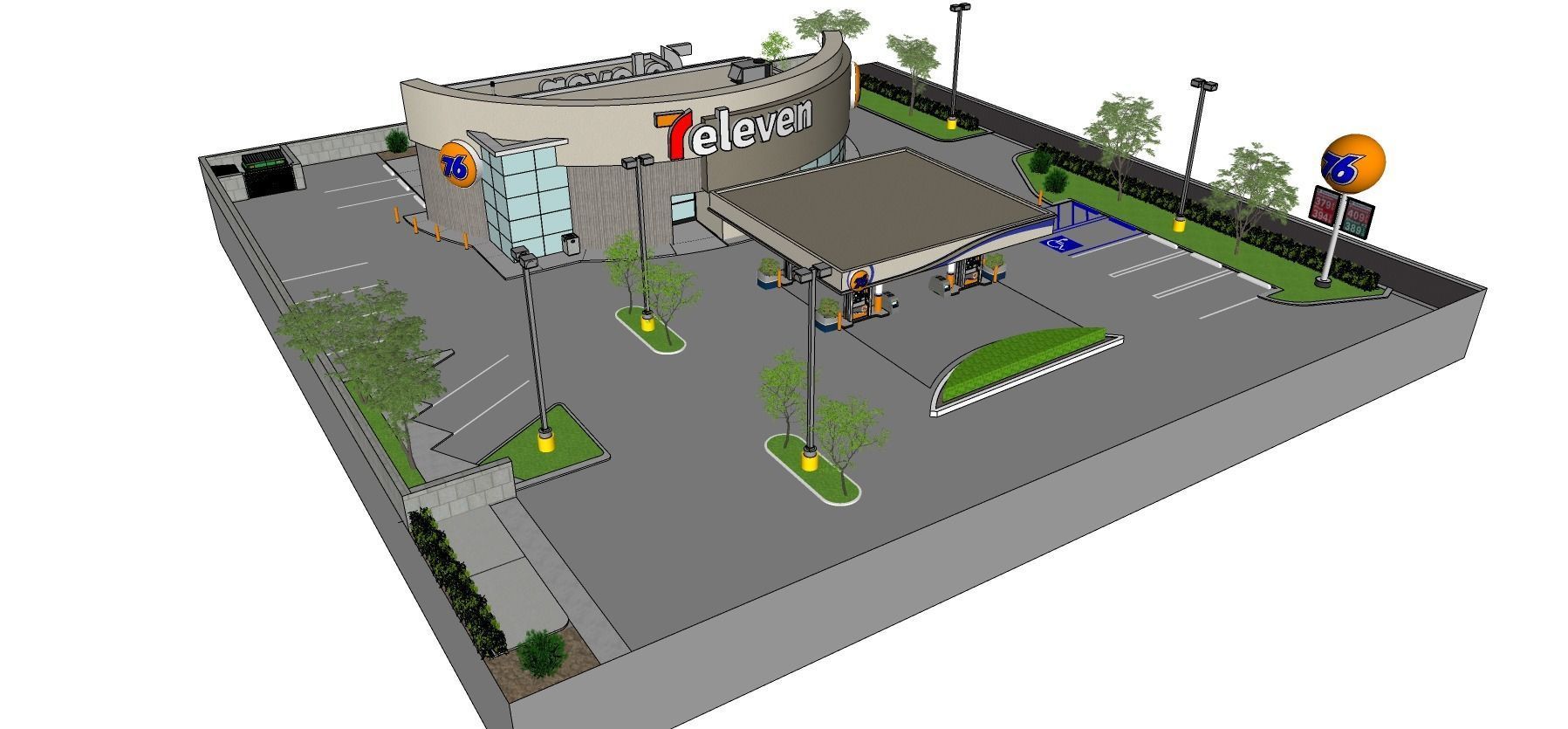 7eleven Gas Station - Updated as obj dae blender and sketchup Low-poly 3D model_18