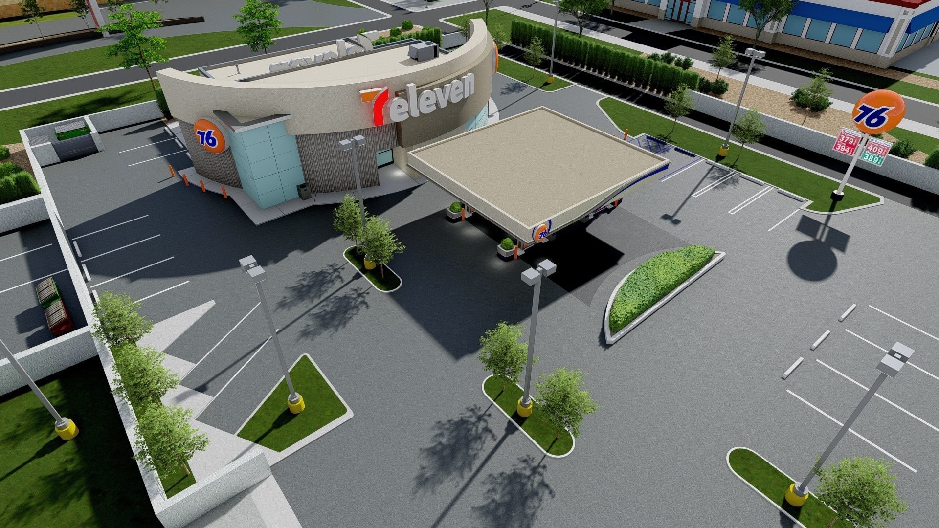 7eleven Gas Station - Updated as obj dae blender and sketchup Low-poly 3D model_10