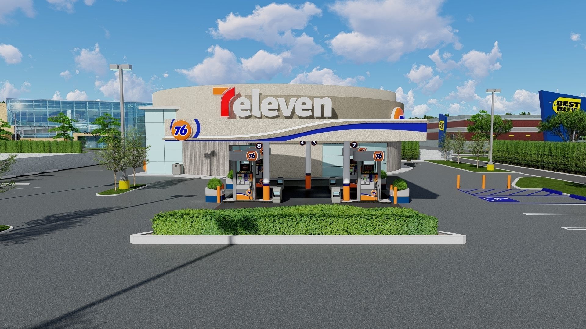 7eleven Gas Station - Updated as obj dae blender and sketchup Low-poly 3D model_1
