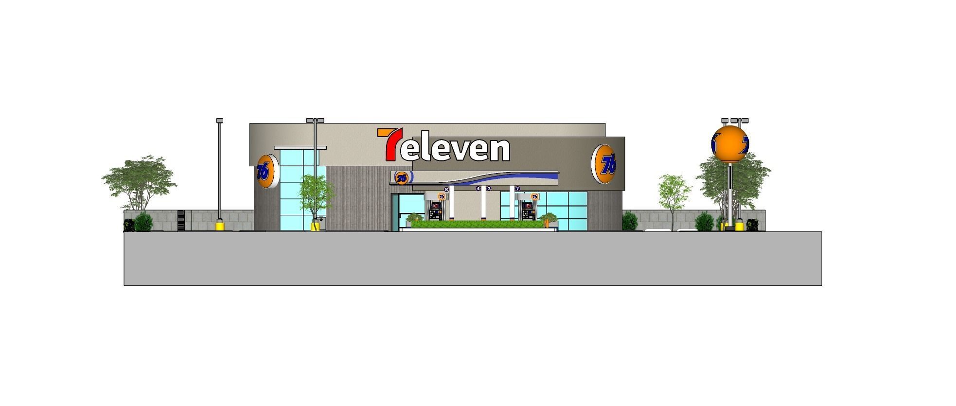 7eleven Gas Station - Updated as obj dae blender and sketchup Low-poly 3D model_24