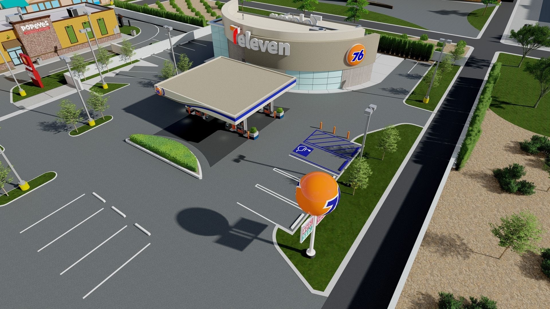 7eleven Gas Station - Updated as obj dae blender and sketchup Low-poly 3D model_8