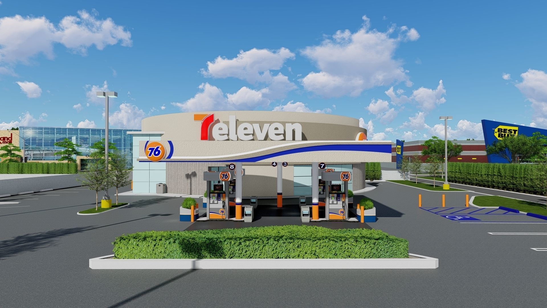 7eleven Gas Station - Updated as obj dae blender and sketchup Low-poly 3D model_12
