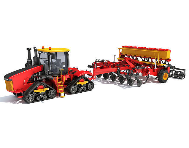 Tractor with Trailed Disc Harrow 3D model