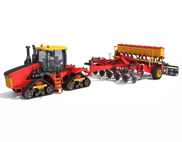 Tractor with Trailed Disc Harrow 3D model