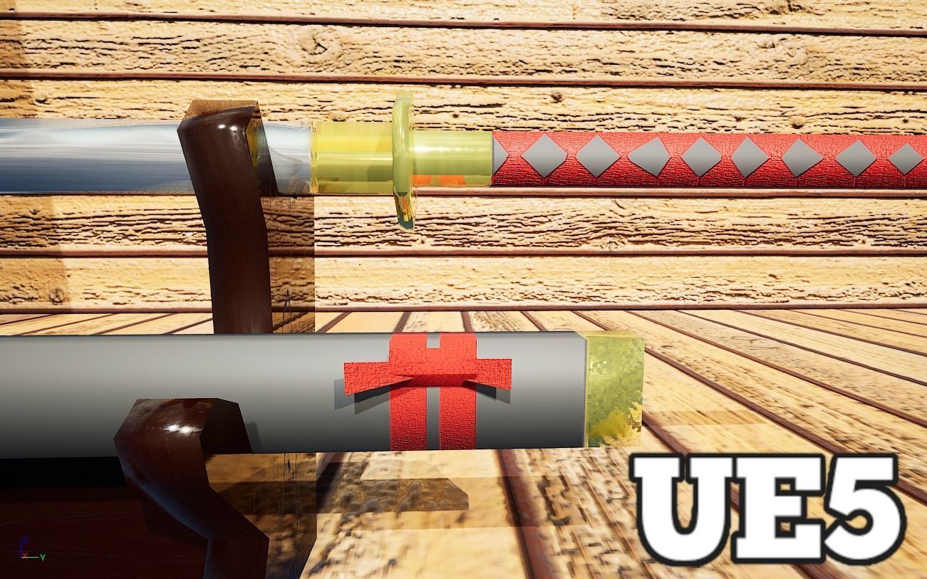 Katana and Scabbard with Suport PBR Lowpoly Low-poly 3D model_4